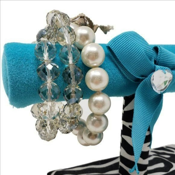 3-Piece Bangle Set Pearls & Clear Crystal Beads - Picture 3 of 5